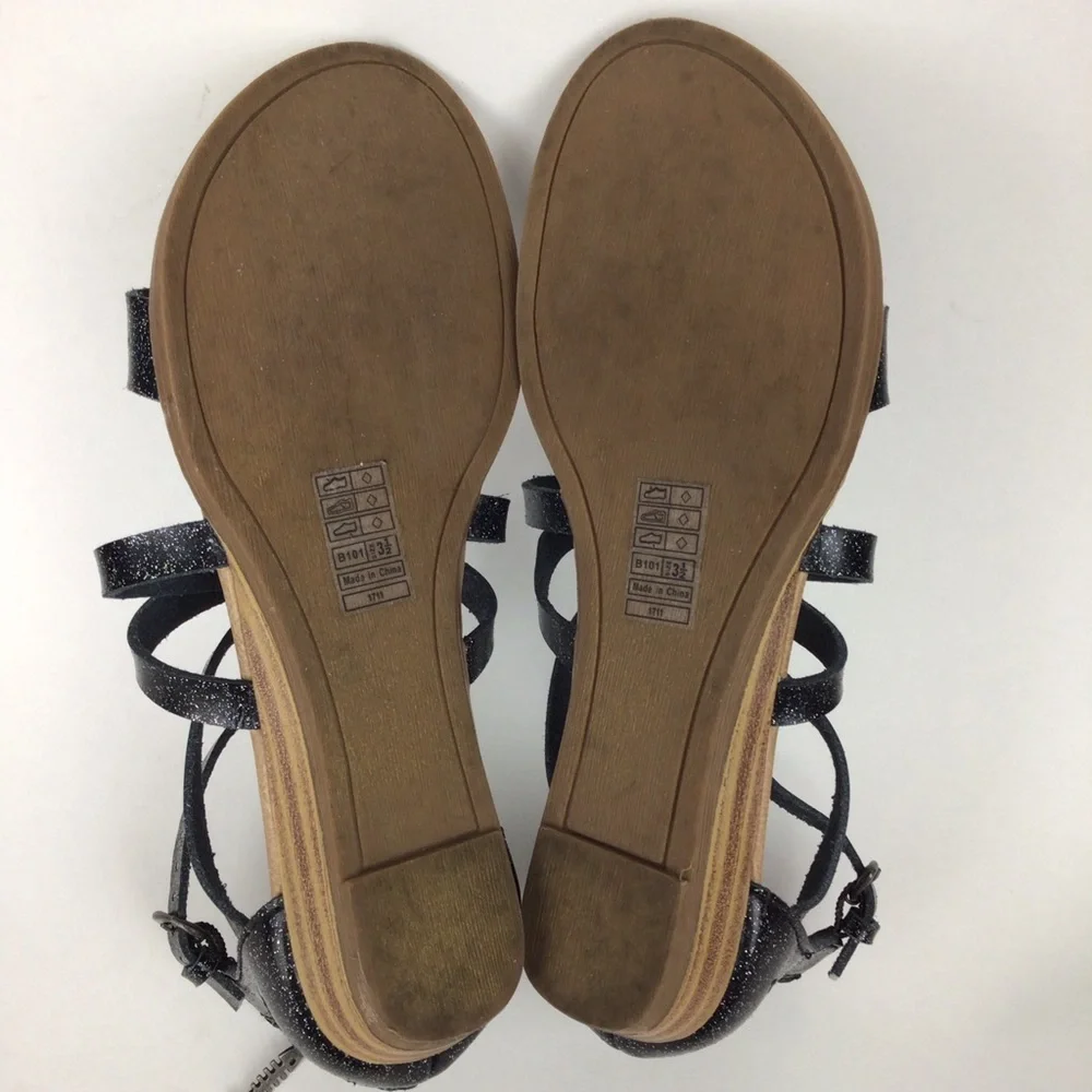 Blowfish Malibu Bennito Sandal in Black Glitter Girls Sz 3.5 EUC.